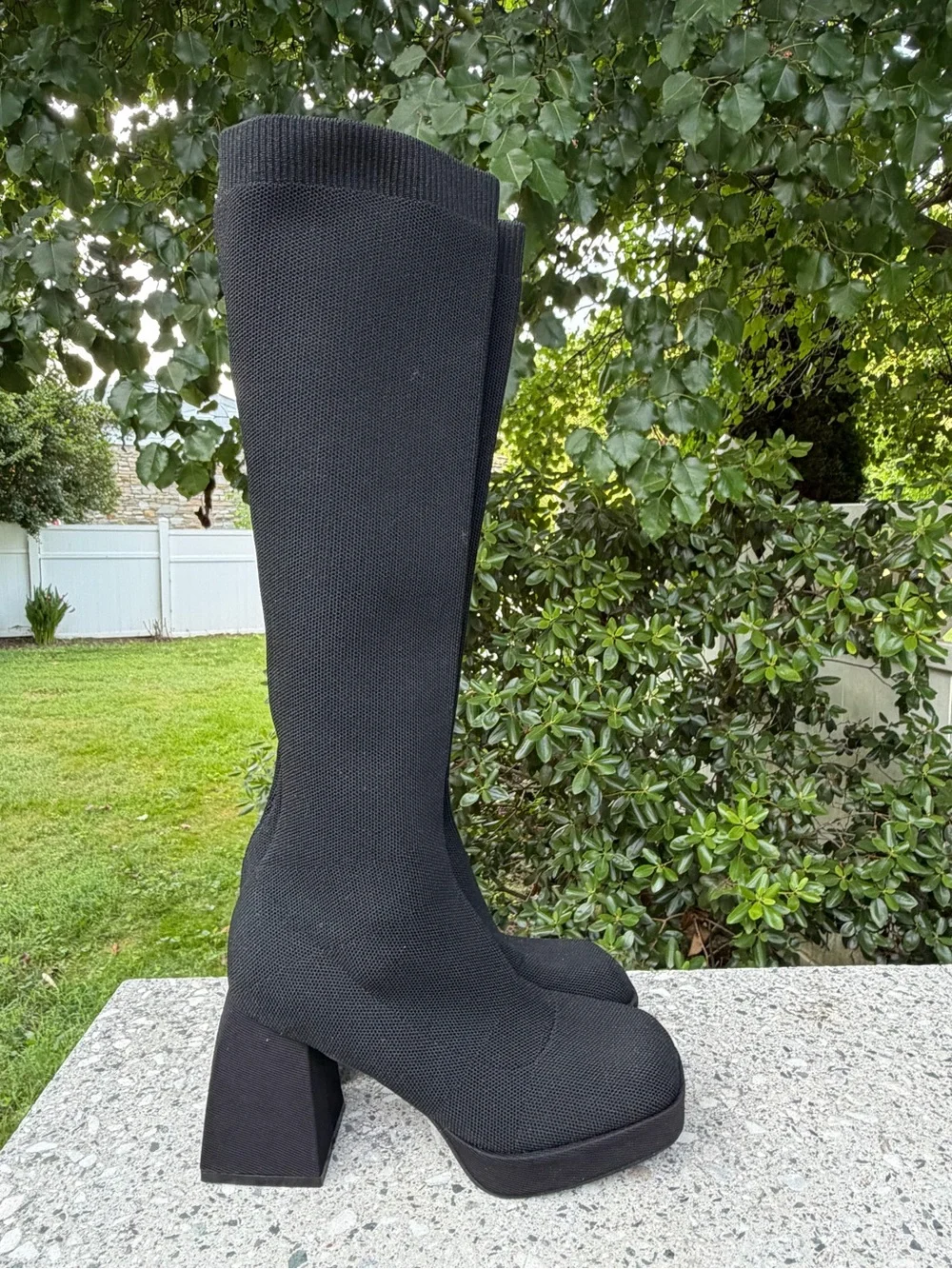 Source Unknown Black Stretch Over-the-Knee Platform Block Heel Boots